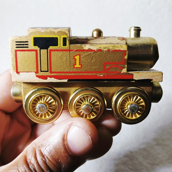 Wooden Toy Train with Gold and Red Accents - Picture 4 of 4